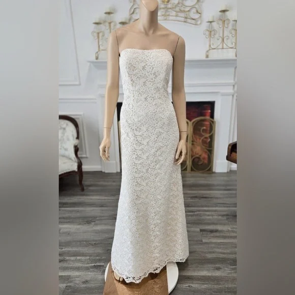 GALINA Strapless Lace Sheath Bridal Gown – Size 10 NWT